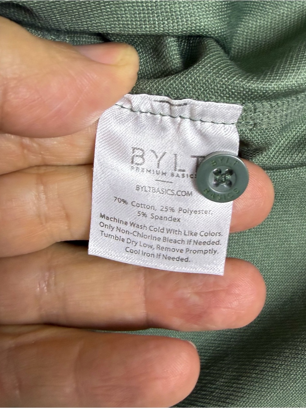 BYLT Basics Polo with Olive Green and Dark Green Trim Polka Dots Stretch - Picture 6 of 9